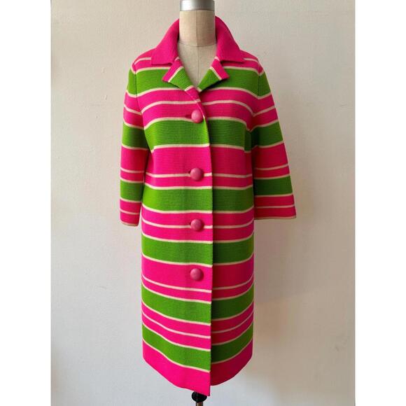 Vintage 1960s Neon Striped Wool Italian Knit Sweater Coat - Picture 2 of 8